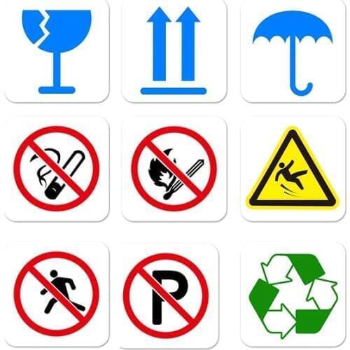 10pcs No Smoking Keep Dry Recycle No Parking PVC Removable Warning Logo Sign Sticker Window Wall Sticker Office Decor Car Decal