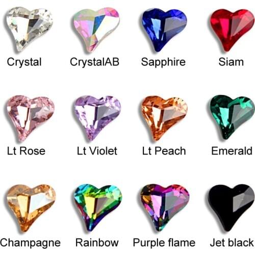 12mm Crooked heart Rhinestones Mix color Glass Crystal For DIY 3D Nail art accessories