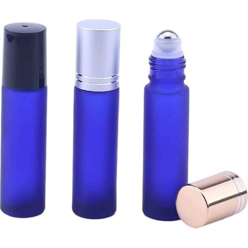 200pcs 10ml blue frosted roll on essential oil,perfume bottle 10cc blue frosted rollon bottles, small glass roller container