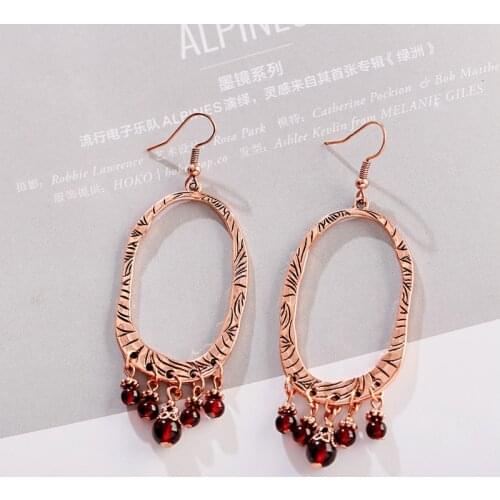 2019 Geometric Oval Dangle Earrings For Women Tibetan Jewelry Red Tassel Wedding Drop Earrings Boucle D’oreille