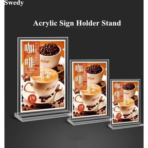 A5 T Shape Double Sided Bottom Load Acrylic Sign Holder Table Top Display Stand Menu Paper Holder Poster Ad Frame