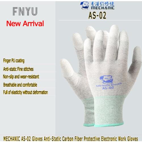 Anti-static Gloves MECHANIC AS02 Elasticity Non-Slip Finger PU coating Carbon Fiber Electronic Work Protective Gloves L/M code