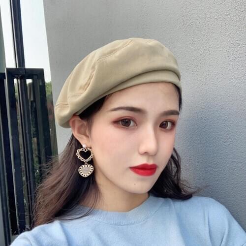 Women Girl Beret French Artist Warm Wool Winter Beanie Hat Cap Vintage Plain Beret Hats Solid Color Elegant Lady Winter Caps