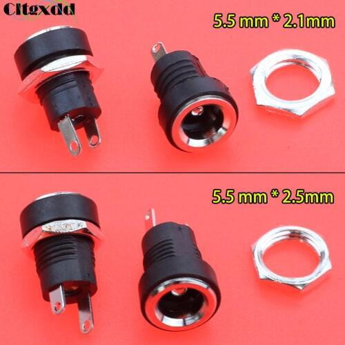 Cltgxdd 1PCS DC Power Supply Jack Socket Female Panel Mount Connector 5.5mm x 2.1mm Plug Adapter 2 Terminal Types 5.5mm*2.5mm