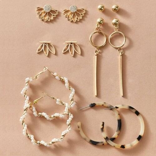 Big Circle Twist Pearl Earrings For Women Fashion Tassel Drop Earrings Set Flower Acrylic Crystal Earring Vintage Jewelry