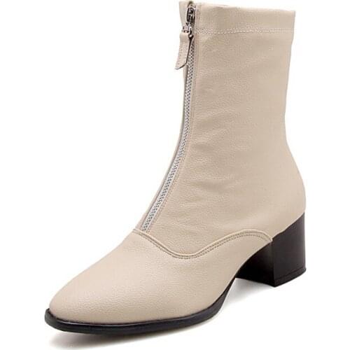 Big Size 9 10 11-17 boots women shoes ankle boots for women ladies boots shoes woman winter Front zipper round head square heel