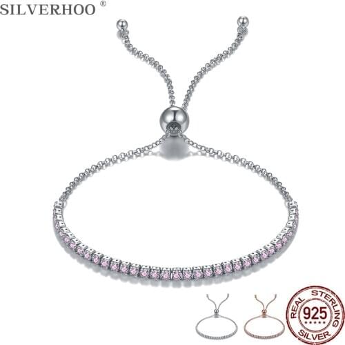 SILVERHOO Sterling Silver Bracelet Bangle For Women 925 Adjustable Three-Colors CZ Women Chain Bracelets Fine Jewelry Hot Sale