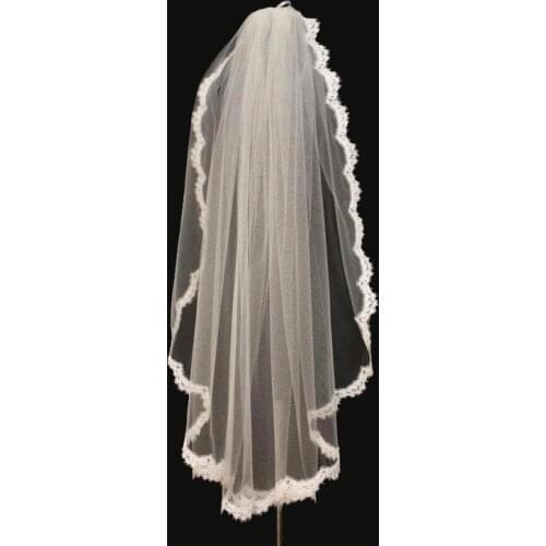Cheap Lace Edge Short Wedding Veil Appliques Bridal Veils Wedding Accessories Veu de Noiva Longo