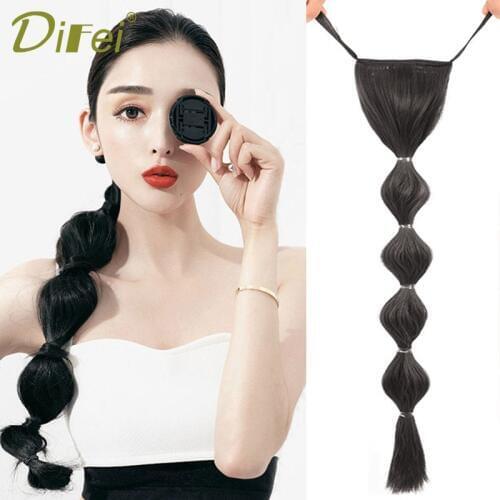 DIFEI 58cm Synthetic Pony Tail Extensions long Straight Clip In Tail False Hair Ponytail Hairpiece With rope Bubble pony tail