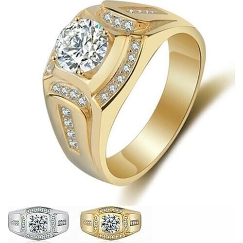 Zircon diamonds gemstones rings for men 14k gold white silver color jewelry bague masculine party gift fashion sizes789,10,11,12