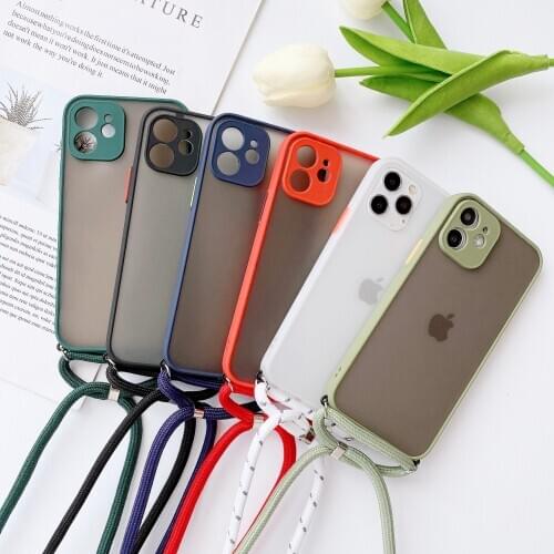 Skin feeling Protection Strap Cord Chain Phone case on For iPhone 12 11 Pro Max 8 7 6 Plus Xr X Xs Max SE 2020 Lanyard soft Cove