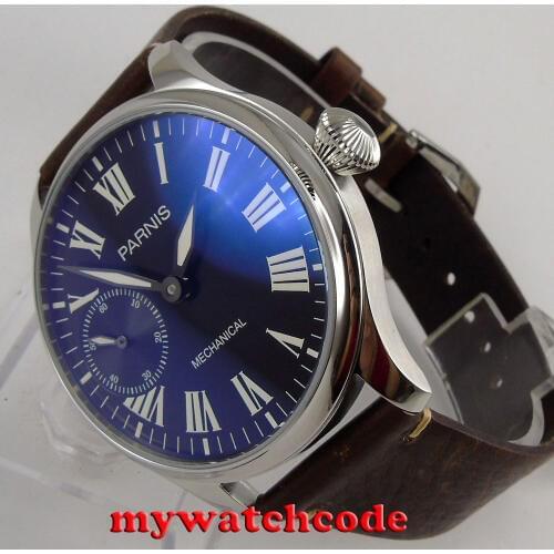 44mm parnis black dial 6497 movement hand winding mechanical mens watch P807