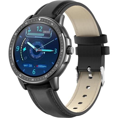 CF19 Men Smart Watch For Android iOS Smartphone Alloy Body and Leather Watch Band 1.3 inch Touch Smartwatch Holiday gift