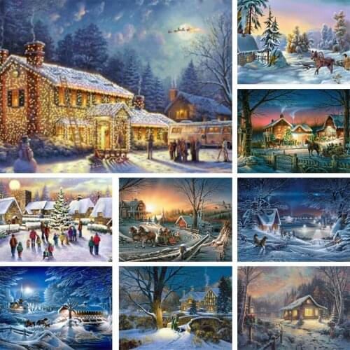 5D DIY Snow House Landscape Diamond Painting Cross Stitch Kit Rhinestone Picture Full Diamond Embroidery Gift Mosaic Decoration