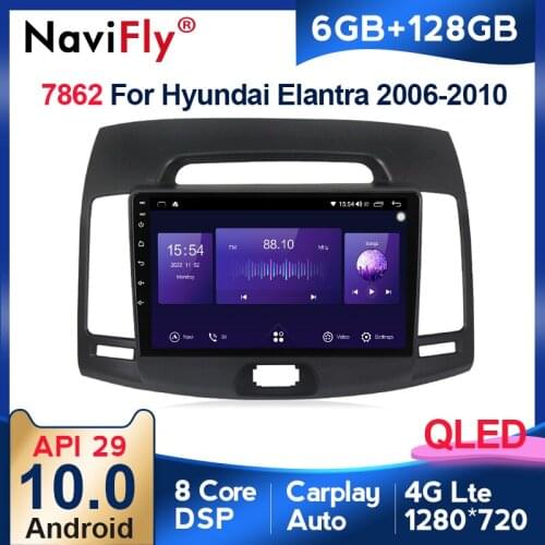New! 7862 6GB+128GB QLED 1280*720 DSP 4G LTE Android 10.0 Car Navigation GPS Radio Player For Hyundai Elantra 4 HD 2006 2012