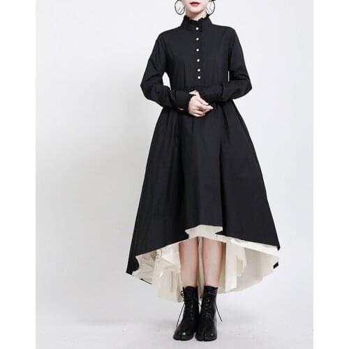 2021 Spring New Dress Japanese Original Design Skirt Black and White Stitching Big Swing Frayed Pettiskirt