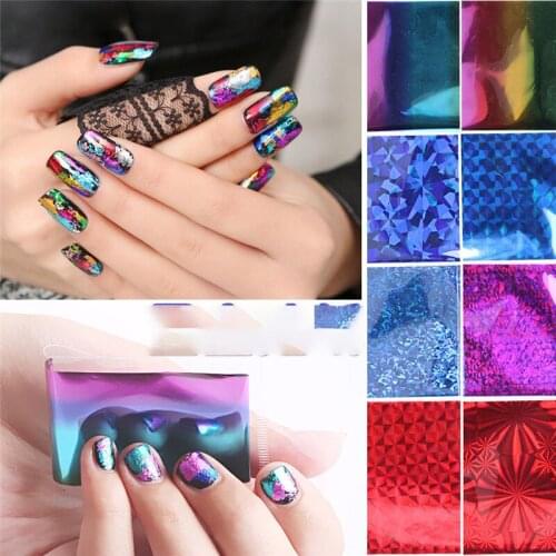 50pcs (4X20cm )Nail Art Transfer Foil Laser Gold/Sliver Gradient Starry Sky Sticker Decal Holographic ail Foil Set Decor Paper F