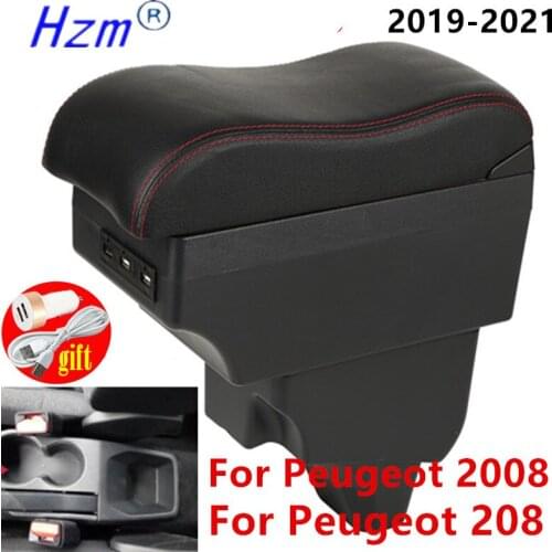 For Peugeot 2008 Armrest For Peugeot 208 Car Armrest box 2019 2020 2021 Retrofit parts Interior Storage box accessories USB LED
