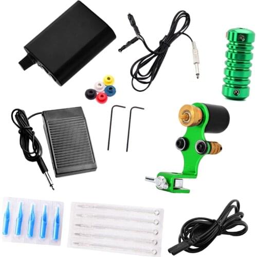 Complete Tattoo Machine Set Power Supply Foot Pedal Needle Kit Green EU Plug
