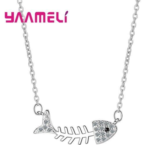 Lovely 925--Silver-Jewelry Austrian Crystal Rhinestone Mosaic Paved Ocean Fish Pendant Necklace Nice Gifts