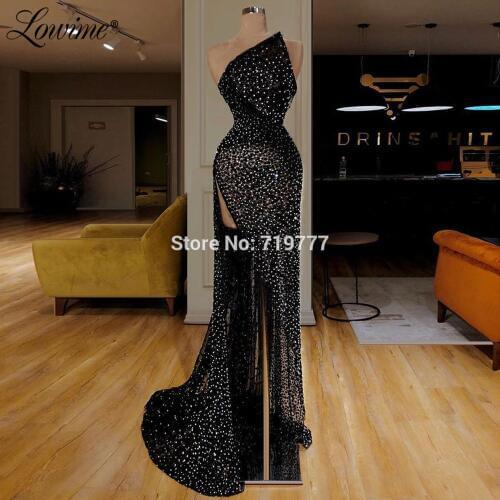 Sexy Glitter Long Prom Dresses 2019 New Arrival Strapless Neckline With High Split Side Party Gowns Abendkleider Evening Dress