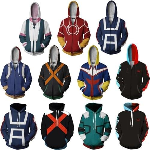 Bakugou Katsuki School Uniforms Cosplay Costume My Hero Academia Hoodies 3D Printed Zip-up Hoodies for Men Women Sport Sweater