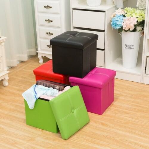 Living Room Folding Stool Footrest Short Leather Shoe Changing Stool Shoes a Block of Wood Or Stone Sofa Square Storage Stool