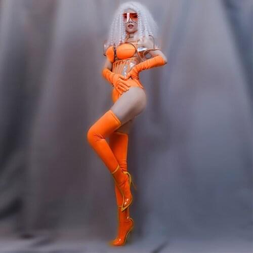 Reflective Fluorescent female warrior stage costume sets transparent top bar DJ DS GOGO stage Performance show outfit