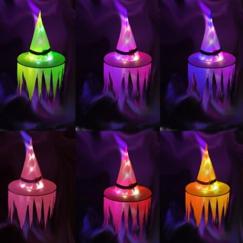 Glowing Halloween Holiday LED Lights Hat Can Be Worn on The Head or As A Pendant Witch Hat Garden Hotel Wedding Decoration