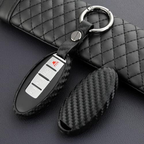 Carbon Fiber Key Fob Cover Case Chain For Nissan Rogue Qashqai Murano 370Z Titan Leaf Juke Sport Altima Teana Sylphy Quest