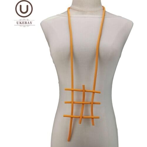 UKEBAY NEW Long Geometric Pendant Necklaces Rubber Jewelry Women Designer Luxury Statement Necklace 6 Colors Jewelry Wholesale
