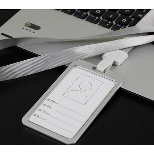 Aluminum Alloy Vertical Business Work Name ID Card Badge Holder with Lanyard Portable Durable Lightweight