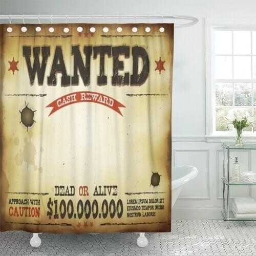 Wanted Vintage Western of Old Placard Dead Alive Inscription Shower Curtain Waterproof Polyester Fabric 72 x 78 Inches Set