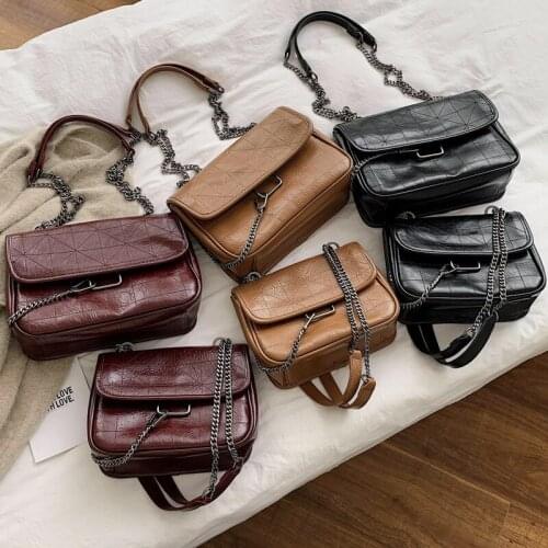 Womens bag new luxury brand handbags solid color soft pu one-shoulder female bag messenger handbag rhombus chain strap bag