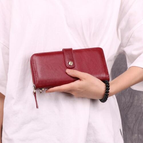 Women Wallets Genuine Leather Wallet Women Clutch Money Bag Card Holder Wristlet Female Long Wallet Phone Bag Purse Hit Product