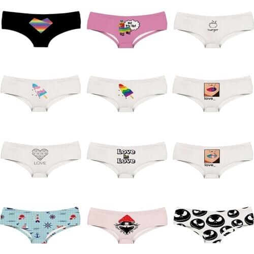 Sexy Rainbow Ice Cream Women Panties Colorful Alpaca Red Mushroom Love Heart Lady Underwear Lobe Lips Female Briefs