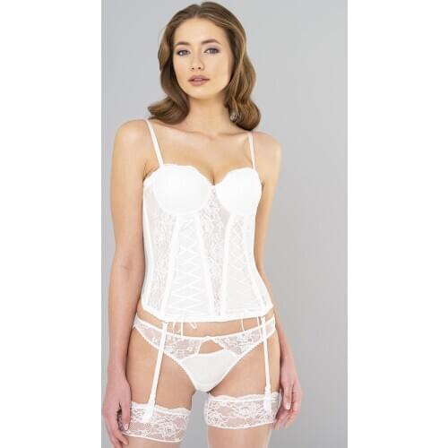 Women Lace Empty Cup Bra, Panties and Garter Set - 5661