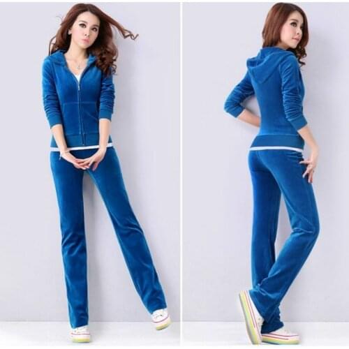 Women 2020 Spring and Autumn Gold Velvet Set Tracksuit Two Piece Set Zipper Casual Jackets Tops + Long Pant Suit Plus Size F72