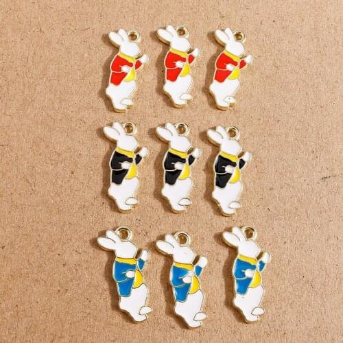 10pcs 10*21mm Cute Enamel Rabbit Charms for Jewelry Making Pendants Necklaces Earrings Bracelets DIY Handmade Crafts Accessories