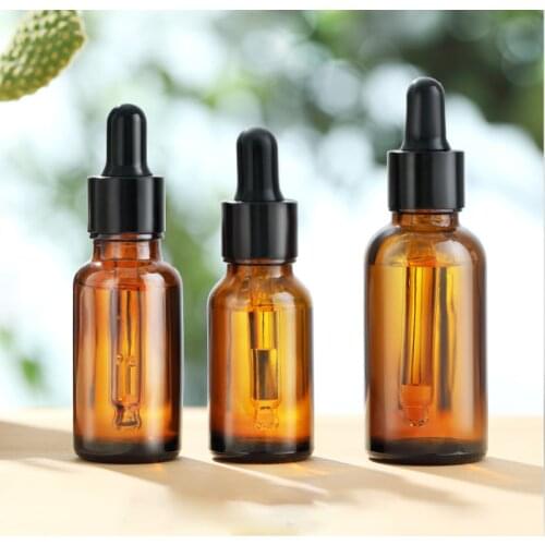 10pcs/lot 5ml to 50ml lab brown round glass Refined oil bottle with glass droppers black circle for school experiment