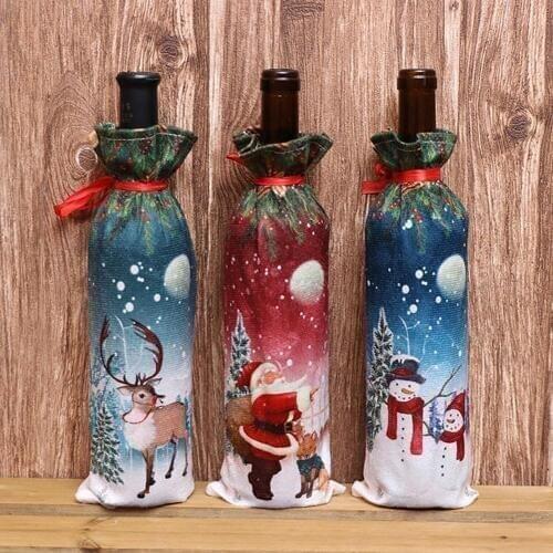 "10pcWine Bottle Dust Cover Bag Santa Claus Noel Dinner Table Decor Christmas Decorations for Home 1pcs New Year 2020 Christmas"
