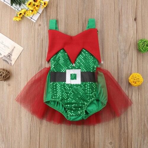 2019 New Christmas Kid Baby Girls 6M-3T Clothing Lace Sleeveless Rompers Jumpsuit Infant Girls Xmas Clothes