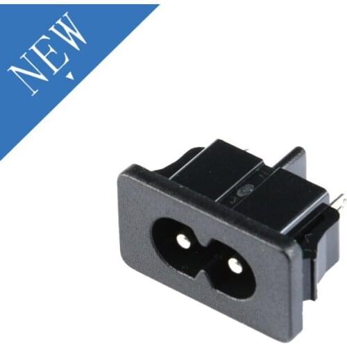 5Pcs AC250V 2.5A IEC320 C8 Male AC 250V 2 Terminal Pins Black Power Plug Inlet Socket Panel Embedded