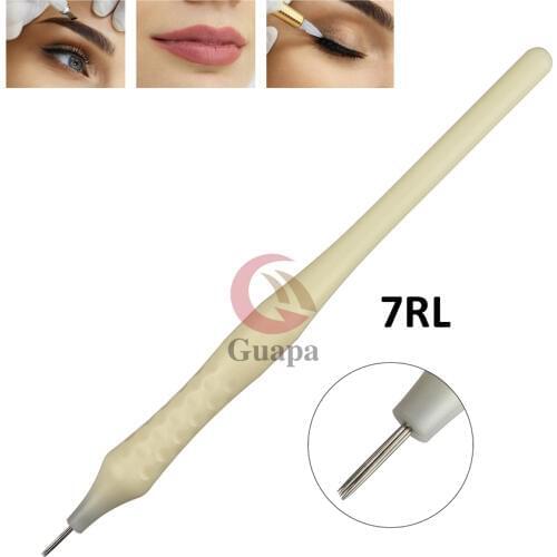 50PCS Eyebrow Fog Shading Pen Disposable Microblading Manual Tattoo Pen Eyebrow Microblading handle with 7R/21R Needles Blade