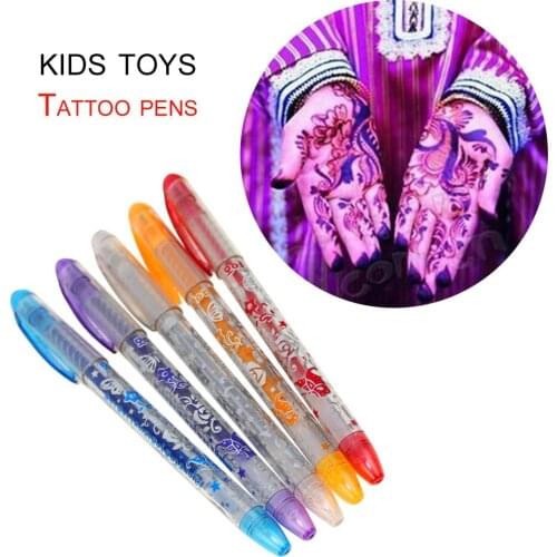 6PCS Kids DIY Tattoo Pens Handdrawing Tattoo Gel Pens Novelty tricks Funny Anti-stress Toys Children Kids Birthday Festival Gift