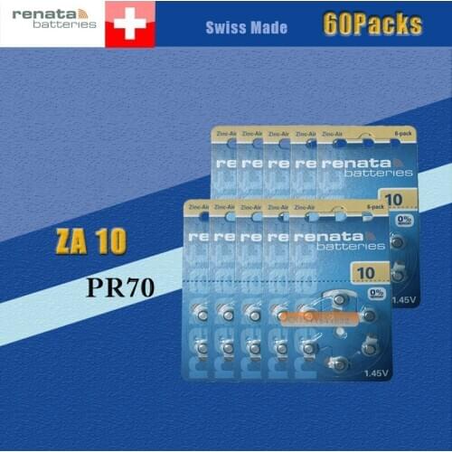 60packs (360batterys) X Renata Maratone Plus Size ZA10 PR70 Zinc Air 1.45V Hearing aid battery