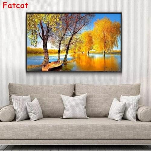 Full Square Round Drill 5D DIY Diamond Painting Autumn Lake Tree Scenery Embroidery Cross Stitch 3D Home Decor Gift PP2127