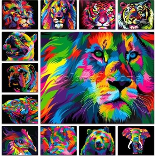 New 5D Full Diamond painting embroidery Colorful animals lion tiger leopard dog cat chicken giraffe orangutan wolf bear elephant