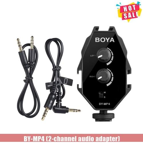 BOYA BY-MP4 2-channel Audio Adapter Mixer 3.5mm Stereo Output for Smartphone DSLR SLR Camera Camcorder Microphone Accessories