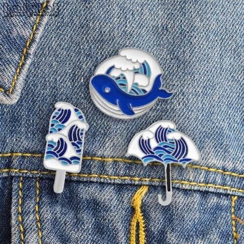 Cute Ocean Wave & Whale Pin Succulents Sloth Cat Brooches for Women Funny Enamel Pins Animal Jewelry Denim Jackets Collar Badges